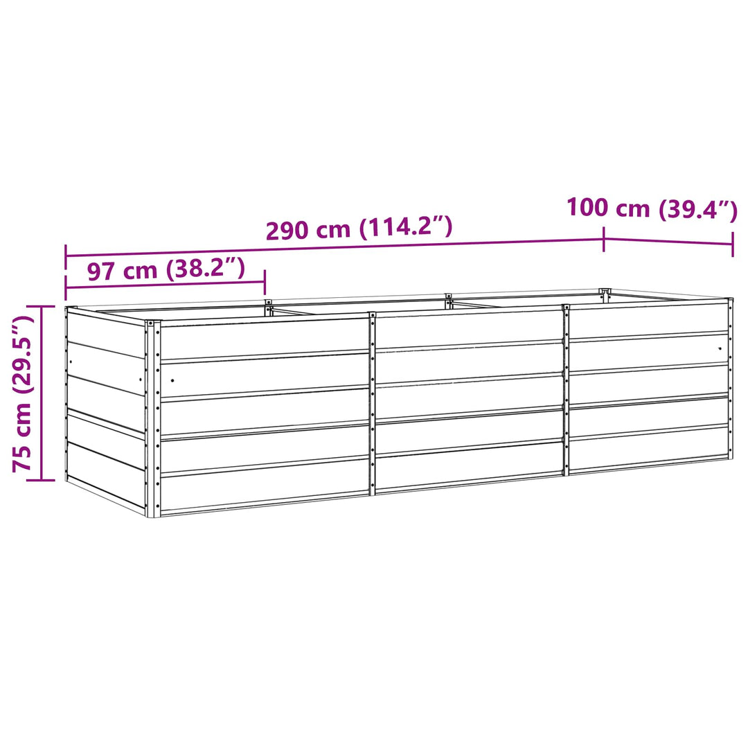 Plantekasse Antracit 290 x 100 x 75 cm Galvaniseret stål
