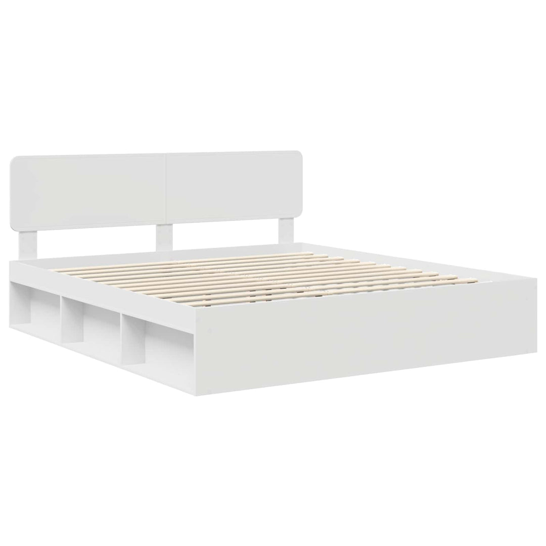 Sengestel med hovedgærde Hvid 200 x 200 cm Massiv fyrretræ