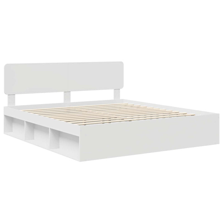 Sengestel med hovedgærde Hvid 200 x 200 cm Massiv fyrretræ