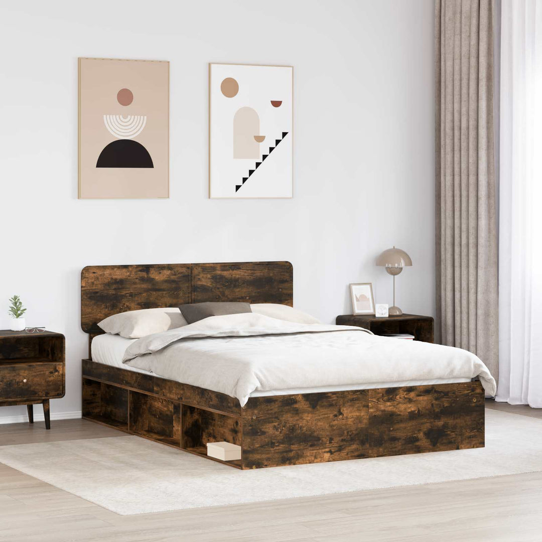 Sengestel med hovedgærde Røget eg 150 x 200 cm Massiv fyrretræ