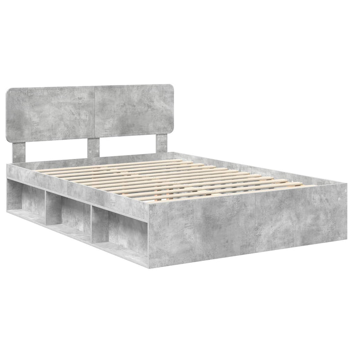 Sengestel med hovedgærde Beton 140 x 200 cm Massiv fyrretræ