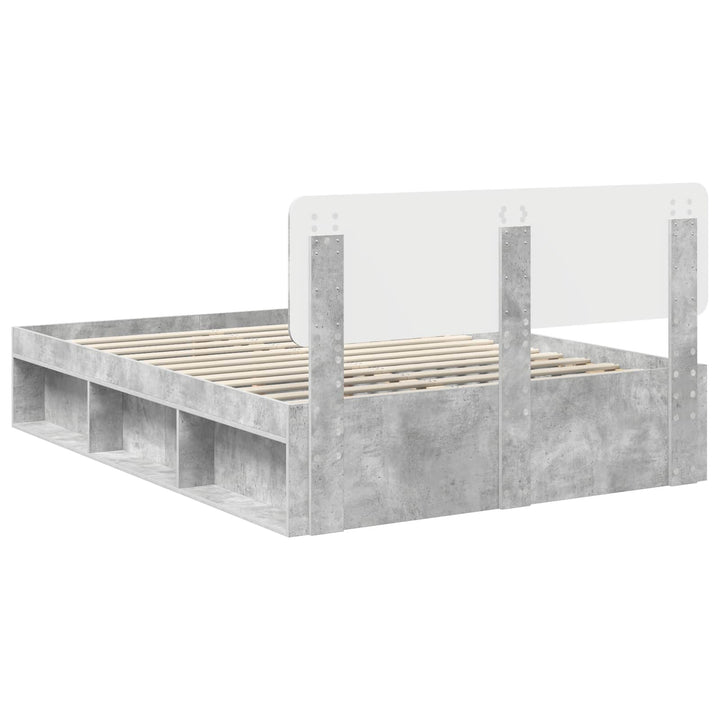 Sengestel med hovedgærde Beton 140 x 190 cm Massiv fyrretræ