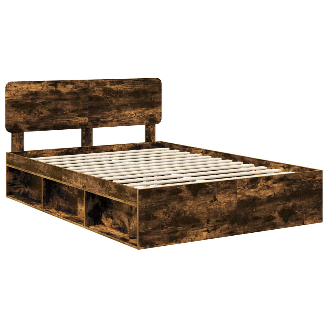Sengestel med hovedgærde Røget eg 140 x 190 cm Massiv fyrretræ