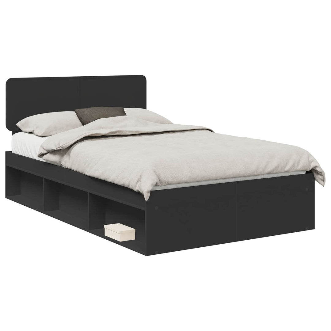 Sengestel med hovedgærde Sort 135 x 190 cm Massiv fyrretræ