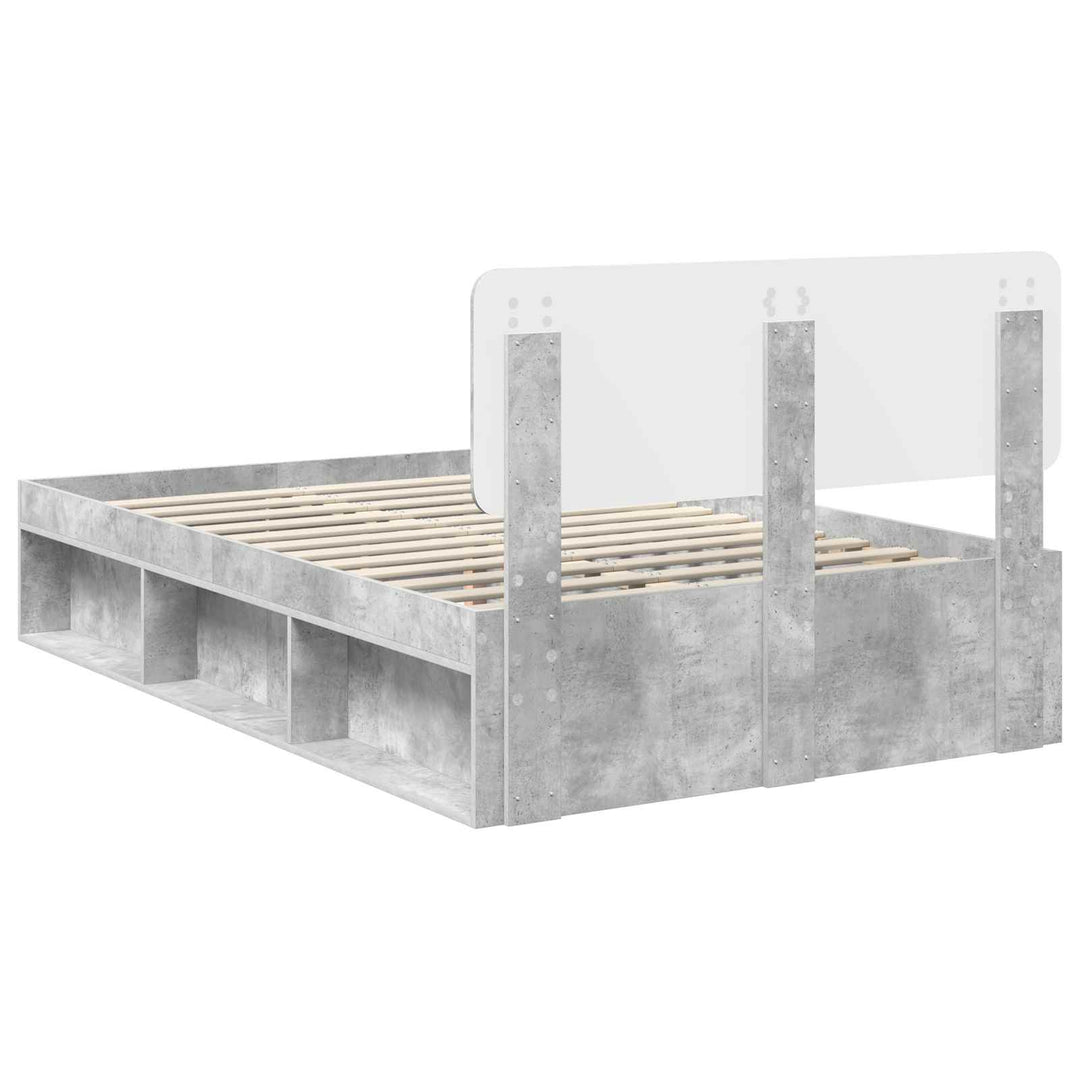 Sengestel med hovedgærde Beton Grå 135 x 190 cm Massiv fyrretræ