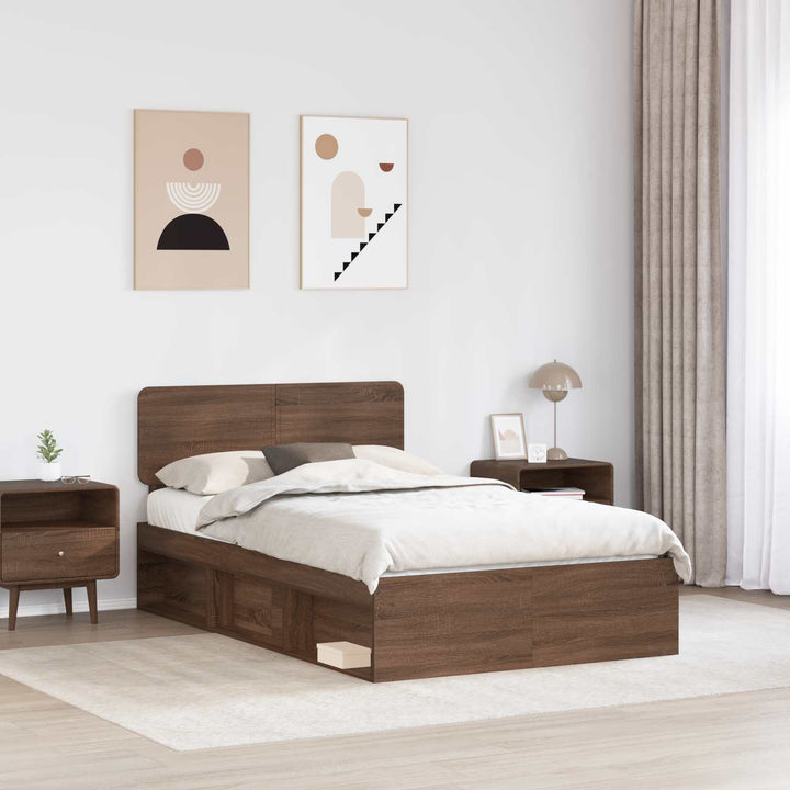Sengestel med hovedgærde Brun eg 120 x 200 cm Massiv fyrretræ