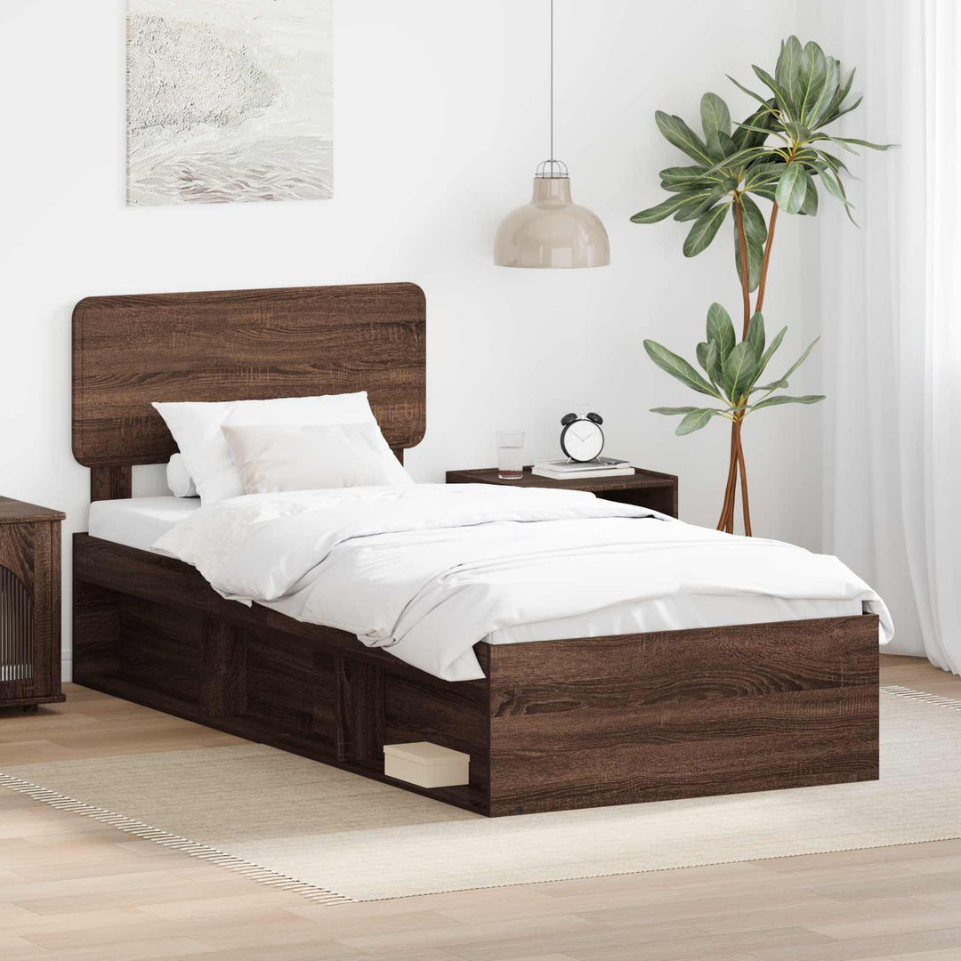 Sengestel med hovedgærde Brun eg 100 x 200 cm Massiv fyrretræ