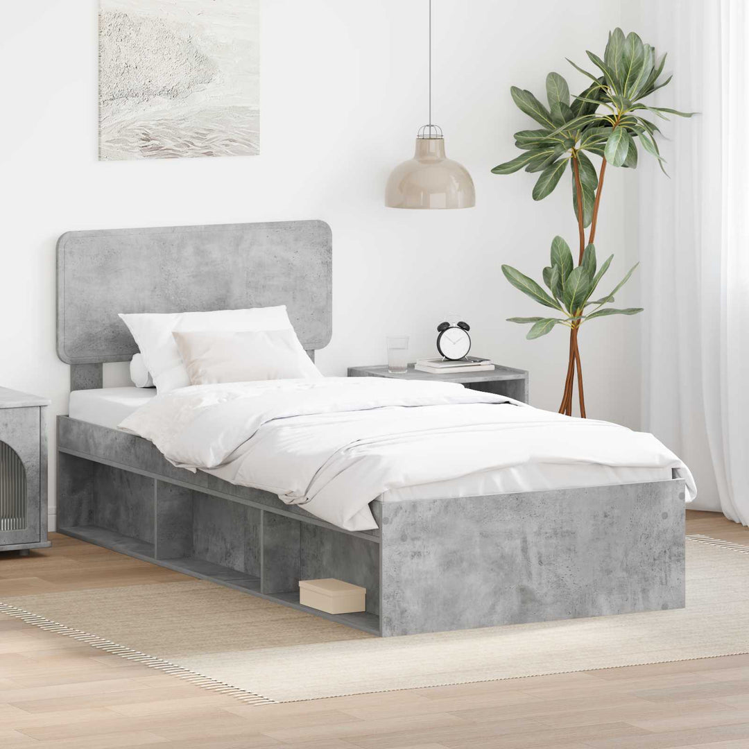 Sengestel med hovedgærde Beton 90 x 200 cm Massiv fyrretræ