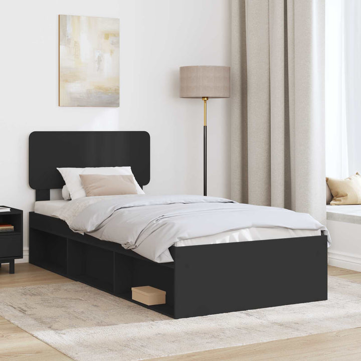 Sengestel med hovedgærde Sort 90 x 190 cm Massiv fyrretræ