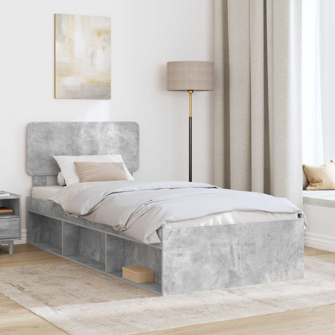 Sengestel med hovedgærde Beton Grå 90 x 190 cm Massiv fyrretræ