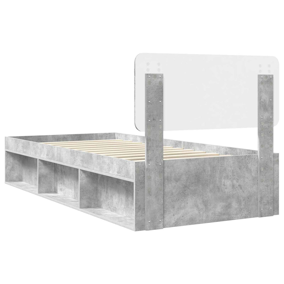 Sengestel med hovedgærde Beton Grå 90 x 190 cm Massiv fyrretræ