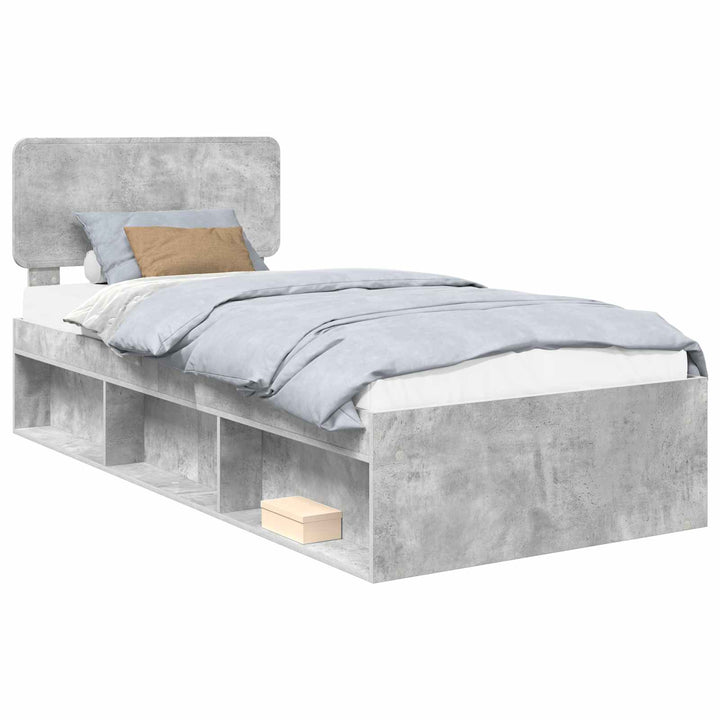 Sengestel med hovedgærde Beton Grå 75 x 190 cm Massiv fyrretræ