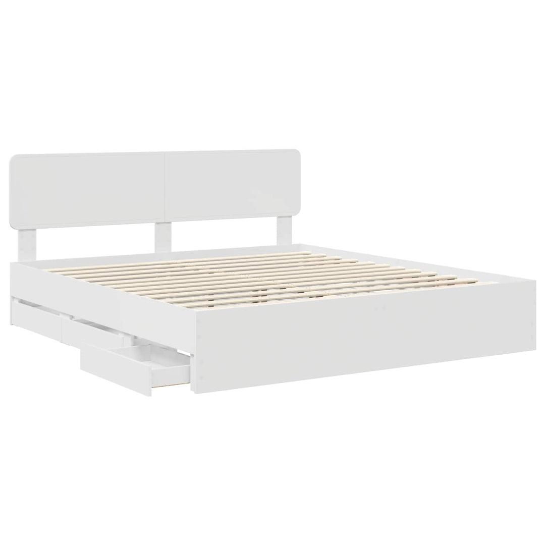 Sengestel med skuffe Hvid 200 x 200 cm Konstrueret træ
