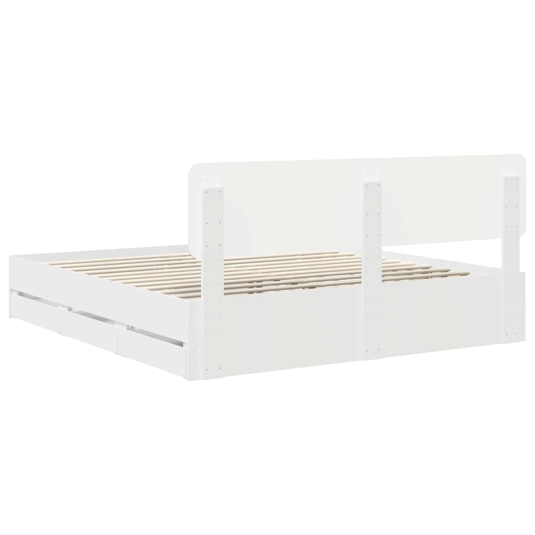 Sengestel med skuffe Hvid 200 x 200 cm Konstrueret træ