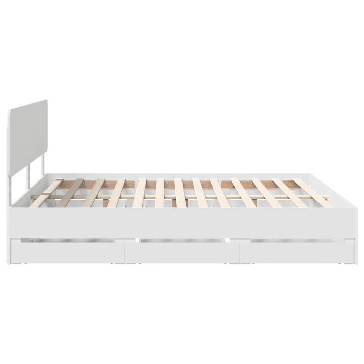 Sengestel med skuffe Hvid 200 x 200 cm Konstrueret træ