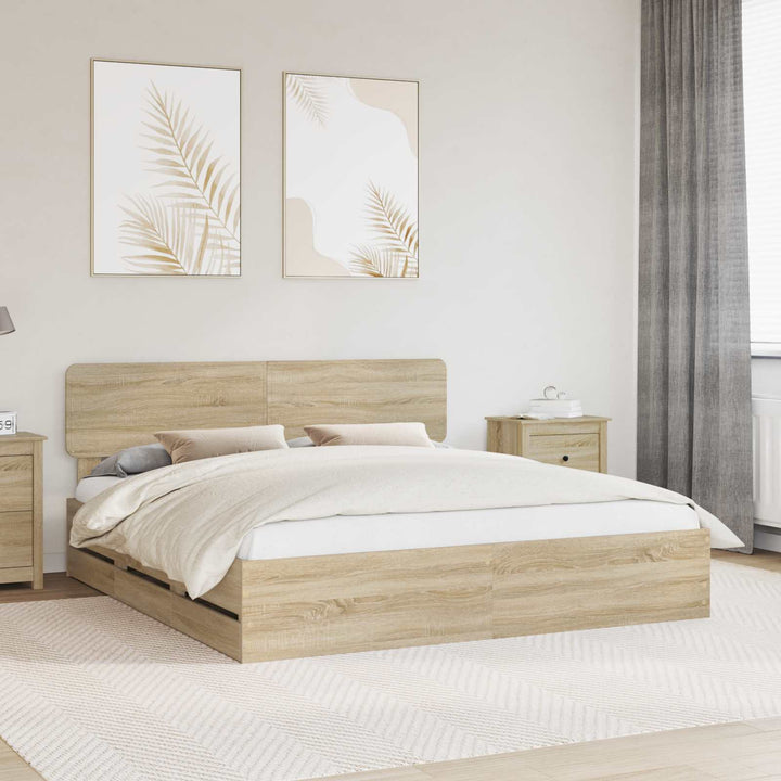 Sengestel med skuffe Sonoma eg 200 x 200 cm Konstrueret træ