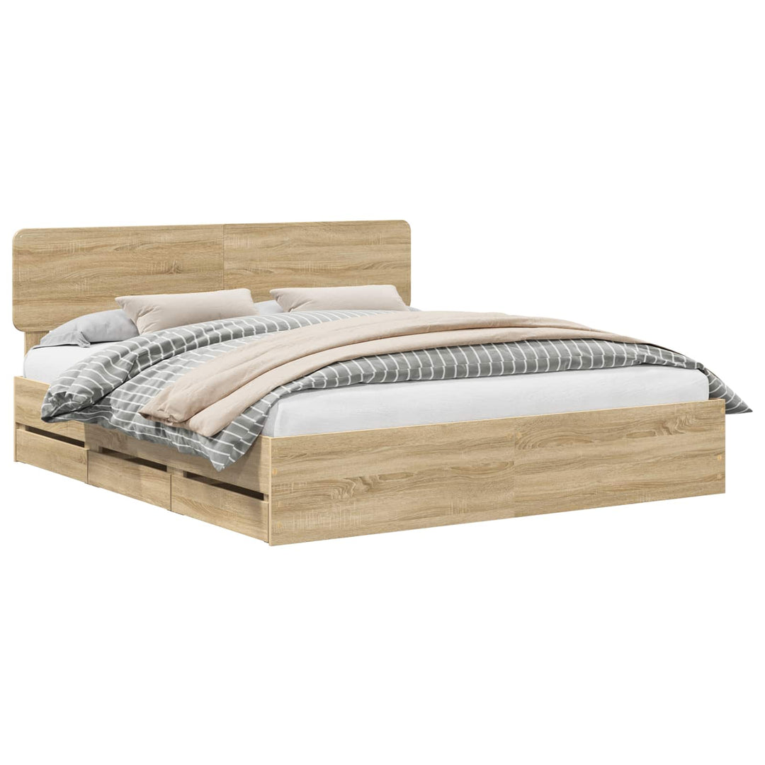 Sengestel med skuffe Sonoma eg 200 x 200 cm Konstrueret træ