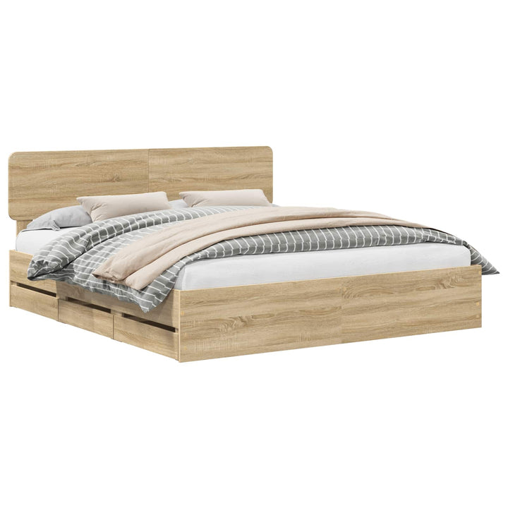 Sengestel med skuffe Sonoma eg 200 x 200 cm Konstrueret træ