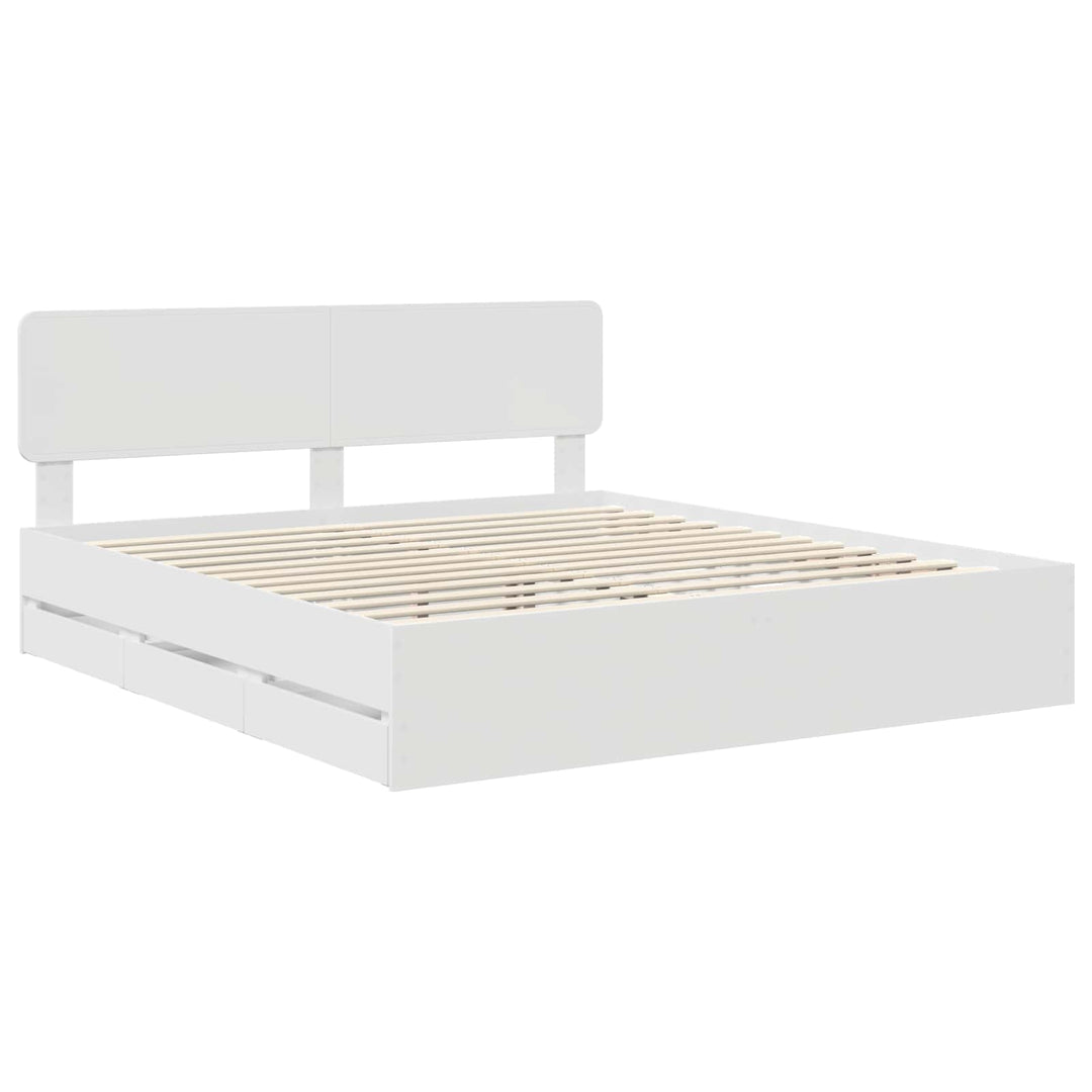 Sengestel med skuffe Hvid 180 x 200 cm Konstrueret træ