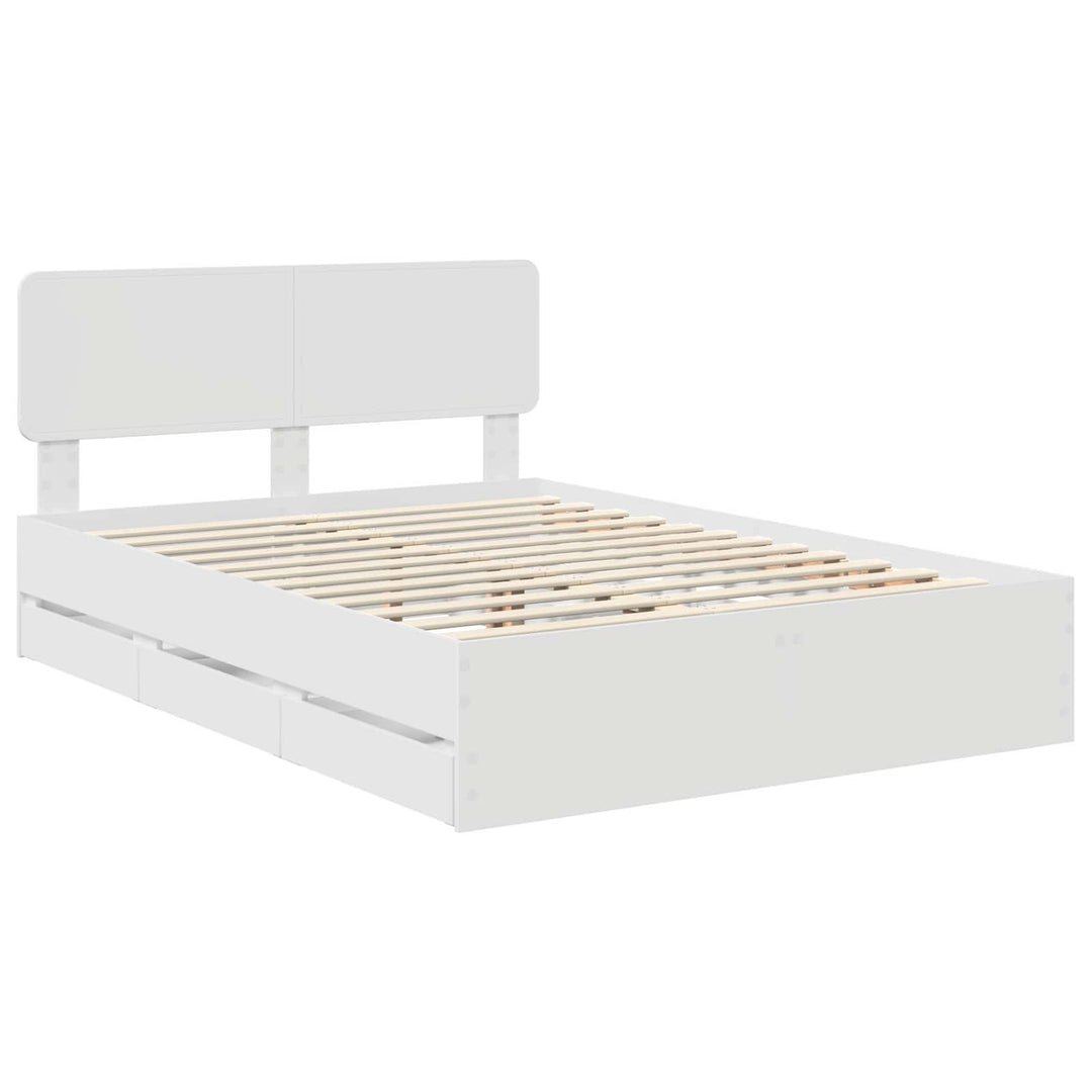 Sengestel med skuffe Hvid 150 x 200 cm Konstrueret træ