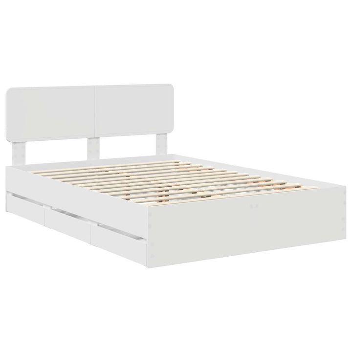 Sengestel med skuffe Hvid 150 x 200 cm Konstrueret træ