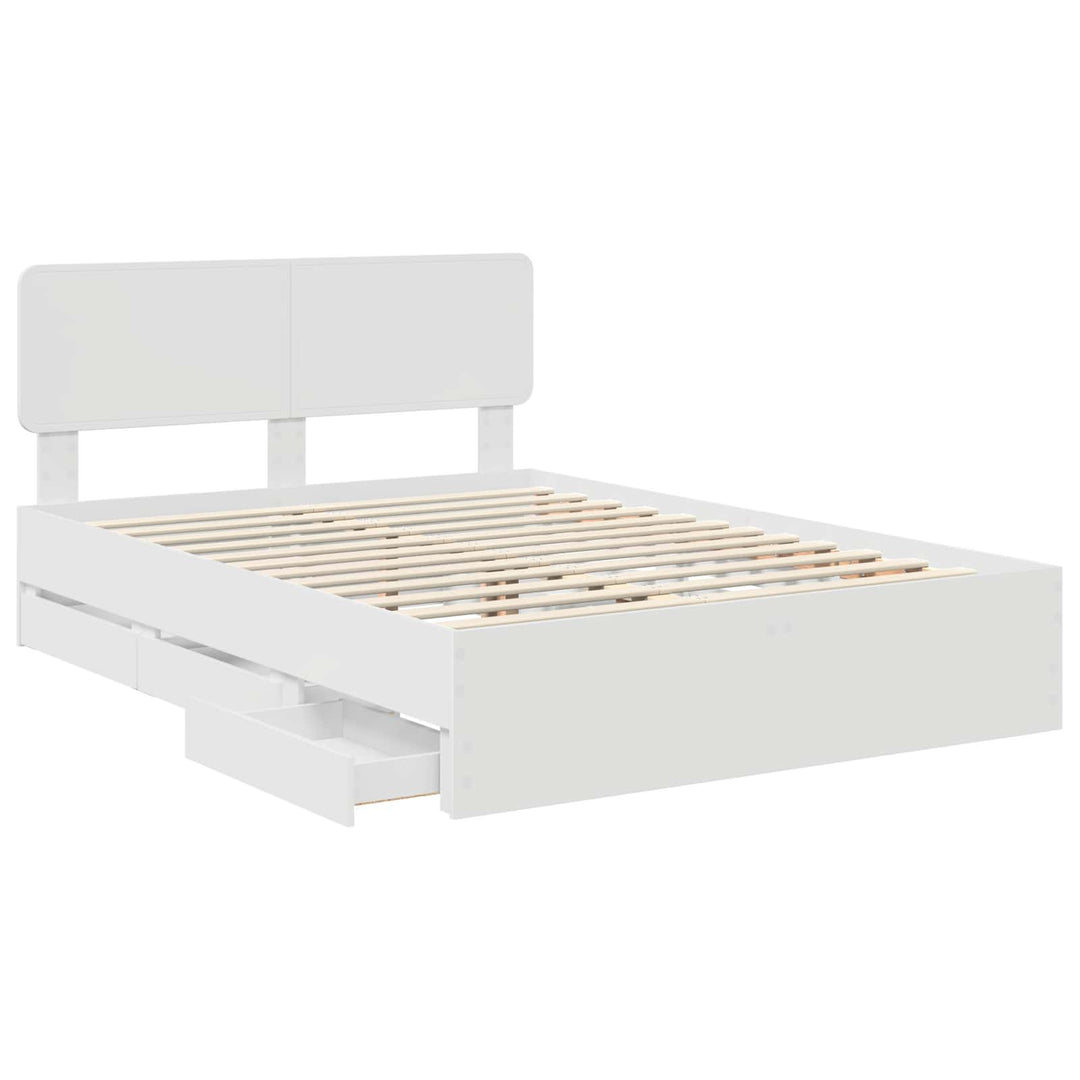 Sengestel med skuffe Hvid 150 x 200 cm Konstrueret træ