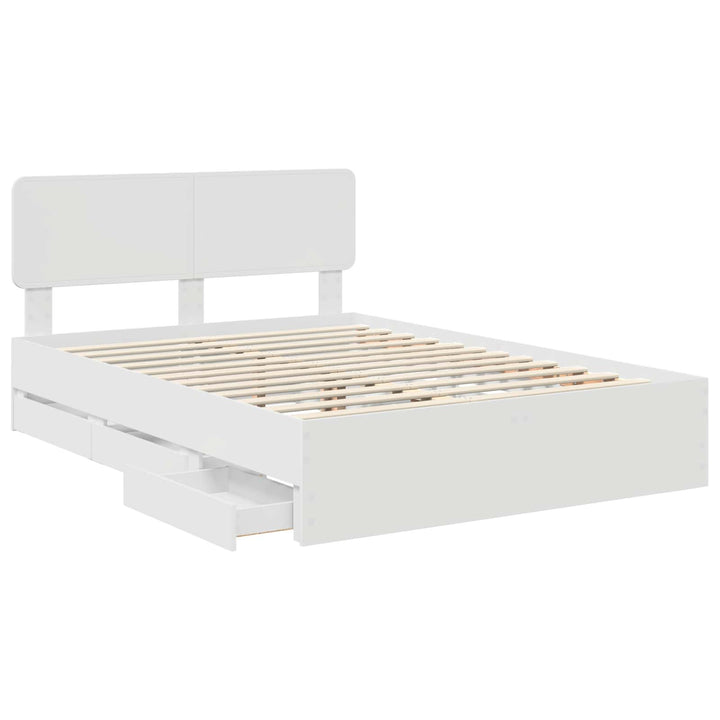 Sengestel med skuffe Hvid 150 x 200 cm Konstrueret træ
