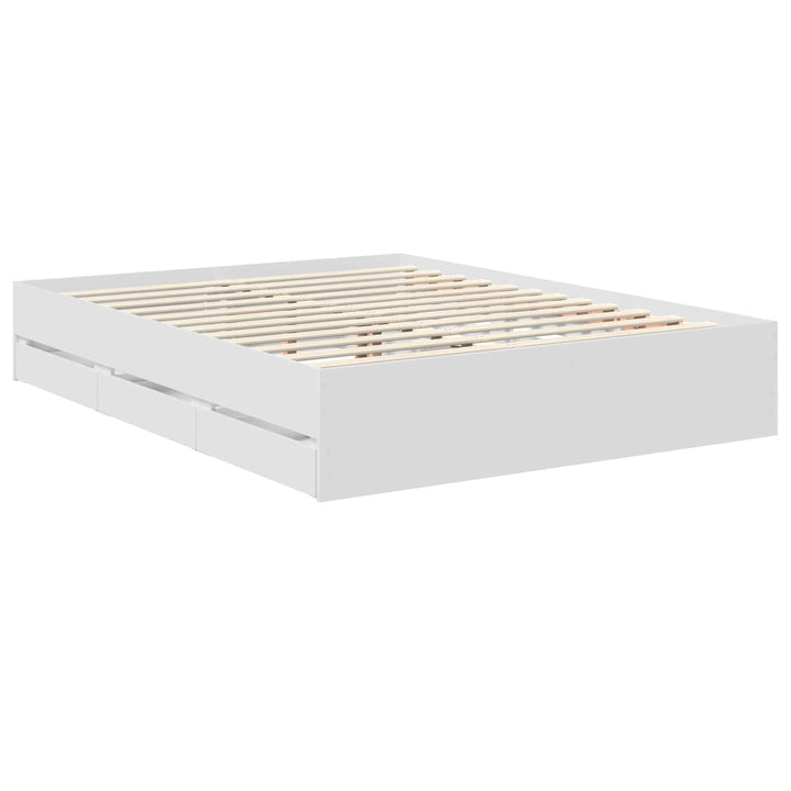 Sengestel med skuffe Hvid 150 x 200 cm Konstrueret træ