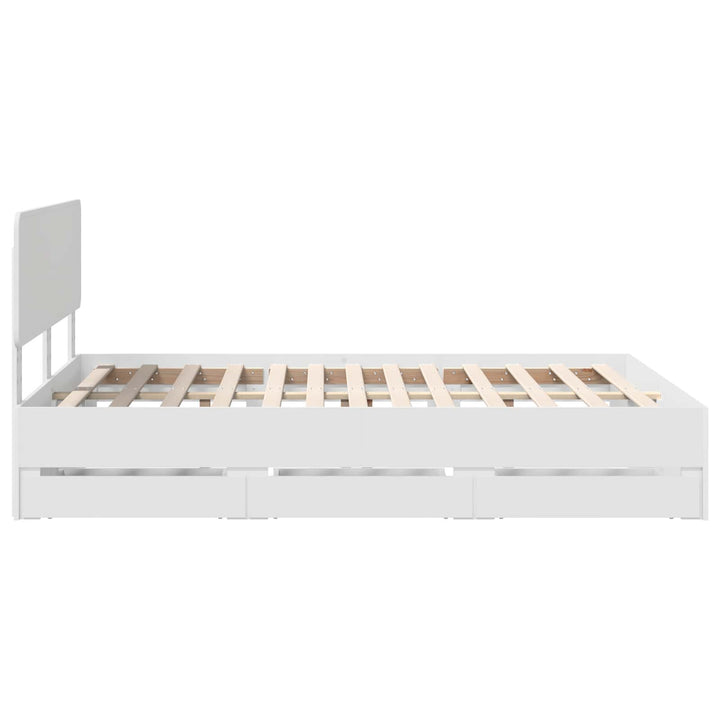 Sengestel med skuffe Hvid 150 x 200 cm Konstrueret træ