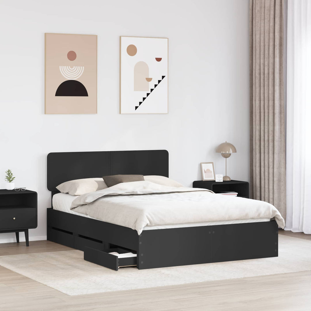 Sengestel med skuffe Sort 140 x 190 cm Konstrueret træ