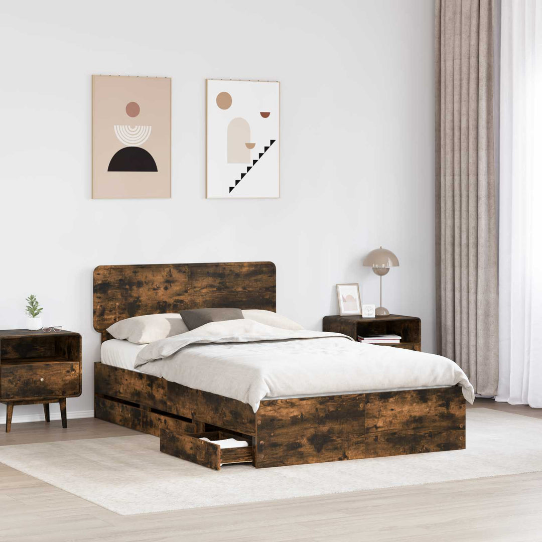 Sengestel med skuffe Røget Eg 135 x 190 cm Konstrueret træ