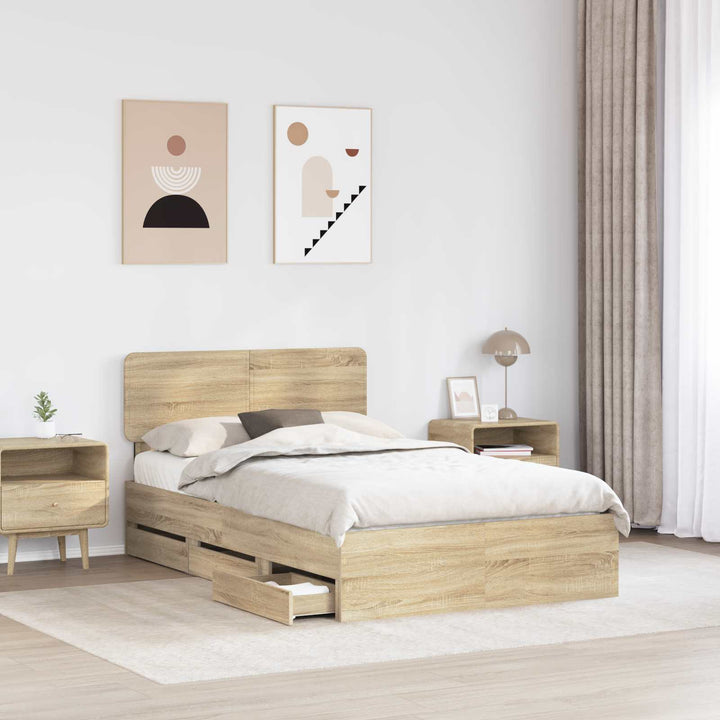Sengestel med skuffe Sonoma eg 120 x 190 cm Konstrueret træ