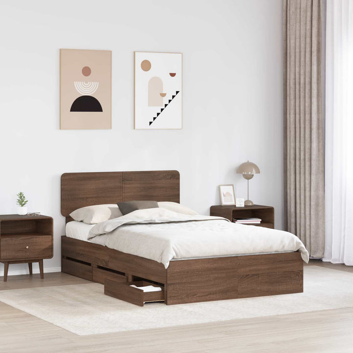 Sengestel med skuffe Brun eg 120 x 190 cm Konstrueret træ