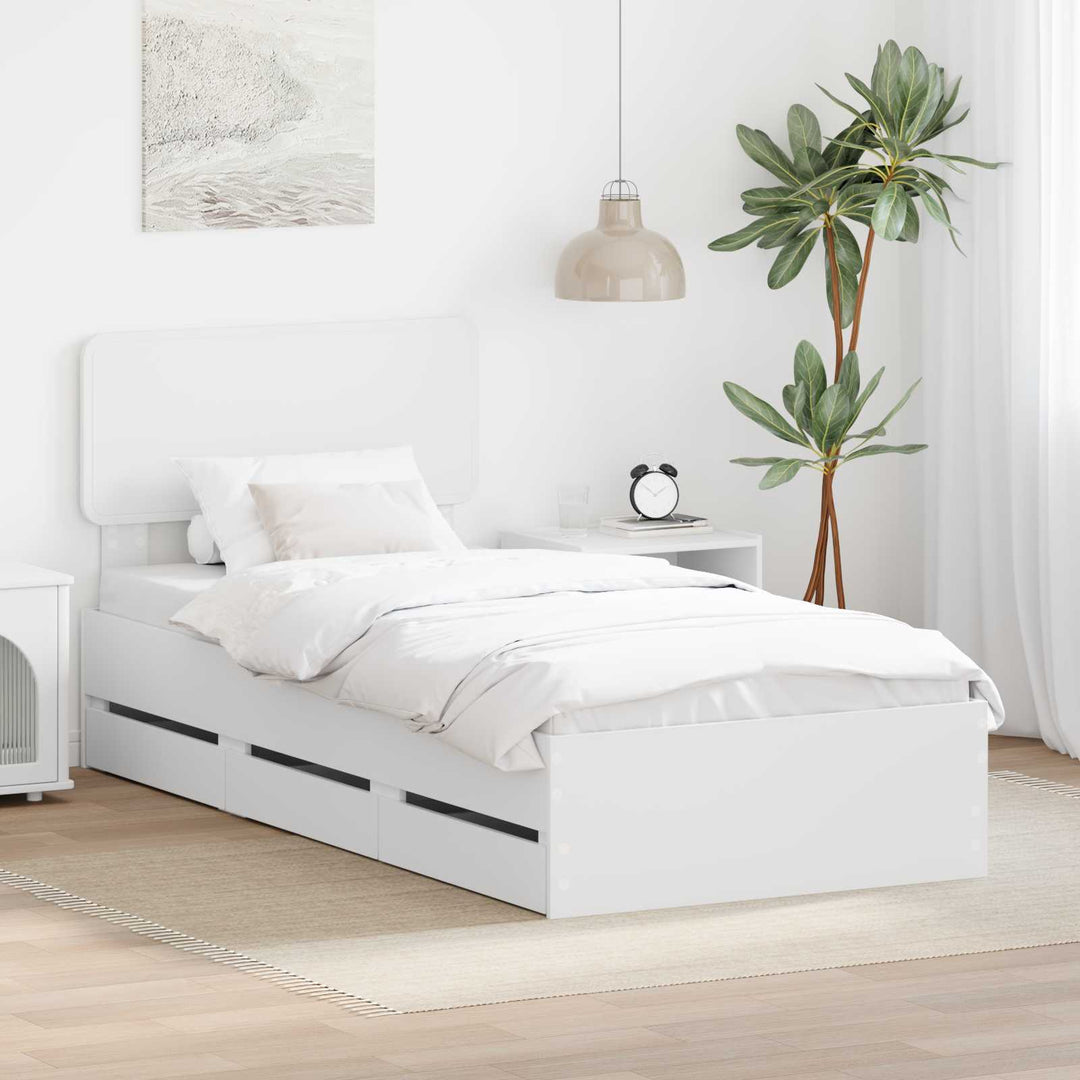 Sengestel med skuffe Hvid 100 x 200 cm Konstrueret træ