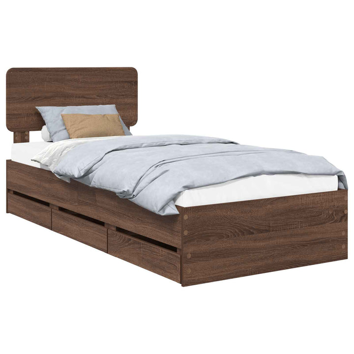 Sengestel med skuffe Brun eg 100 x 200 cm Konstrueret træ