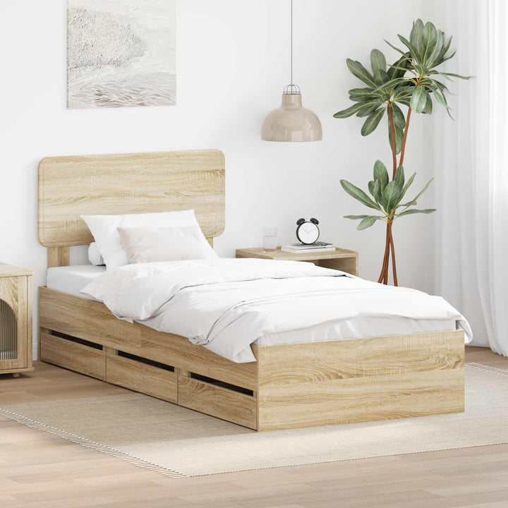 Sengestel med skuffe Sonoma eg 90 x 200 cm Konstrueret træ