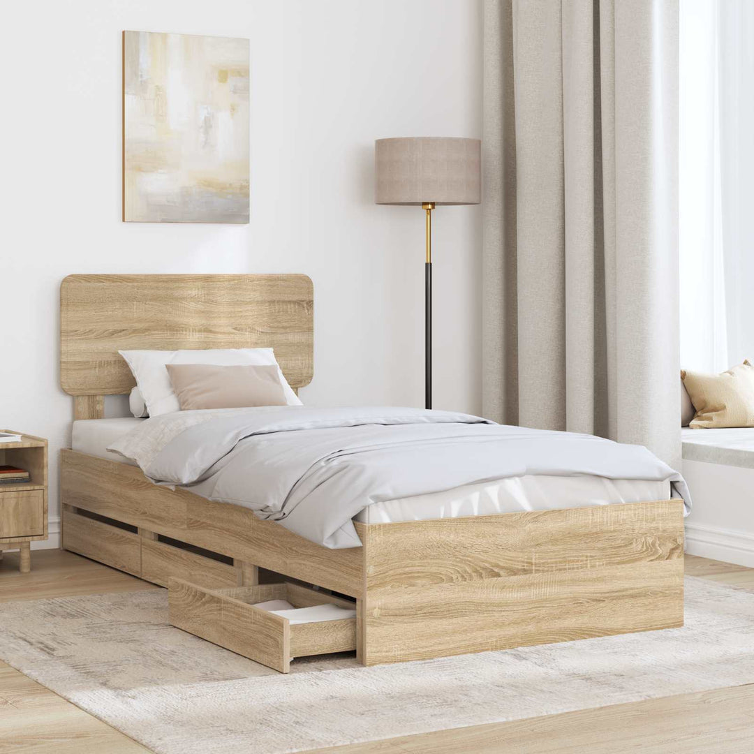 Sengestel med skuffe Sonoma eg 90 x 200 cm Konstrueret træ