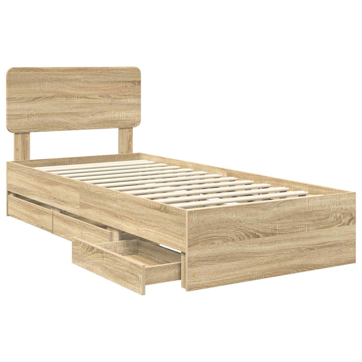 Sengestel med skuffe Sonoma eg 90 x 200 cm Konstrueret træ