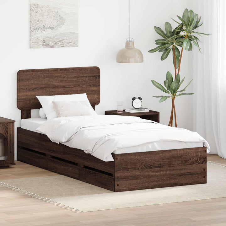 Sengestel med skuffe Brun eg 90 x 200 cm Konstrueret træ