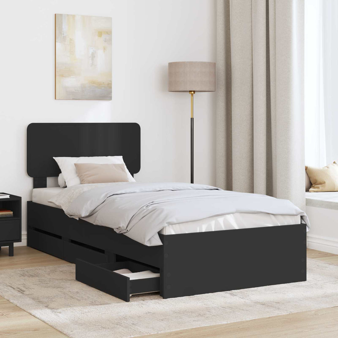 Sengestel med skuffe Sort 90 x 190 cm Konstrueret træ