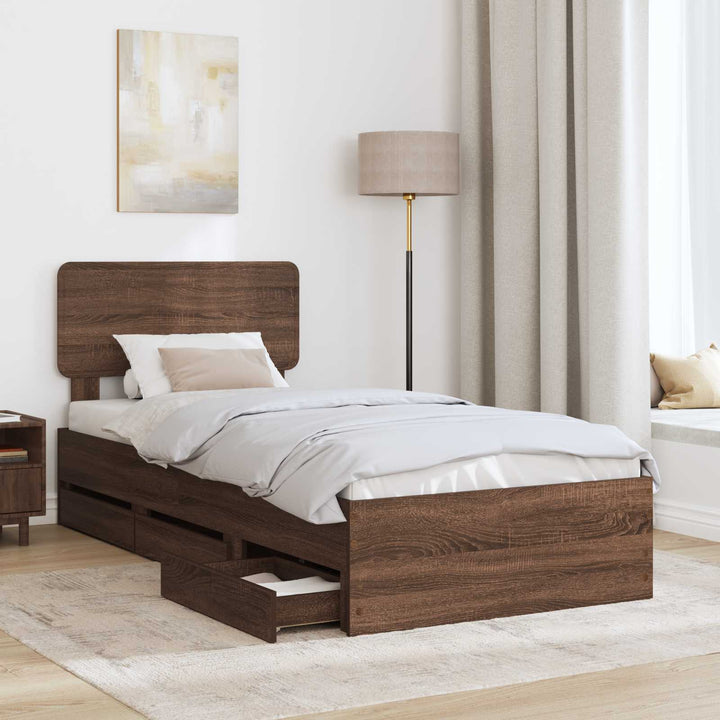 Sengestel med skuffe Brun eg 90 x 190 cm Konstrueret træ