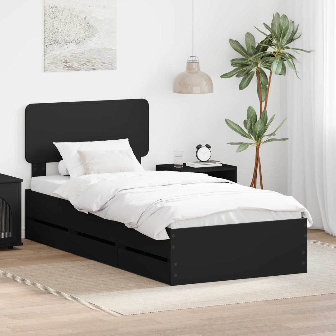 Sengestel med skuffe Sort 75 x 190 cm Konstrueret træ