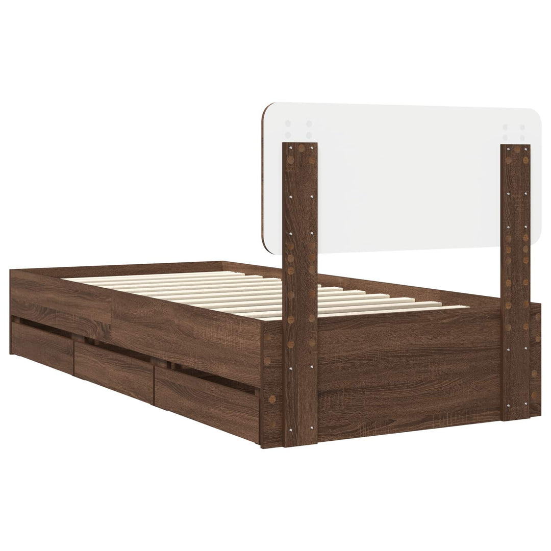Sengestel med skuffe Brun eg 75 x 190 cm Konstrueret træ