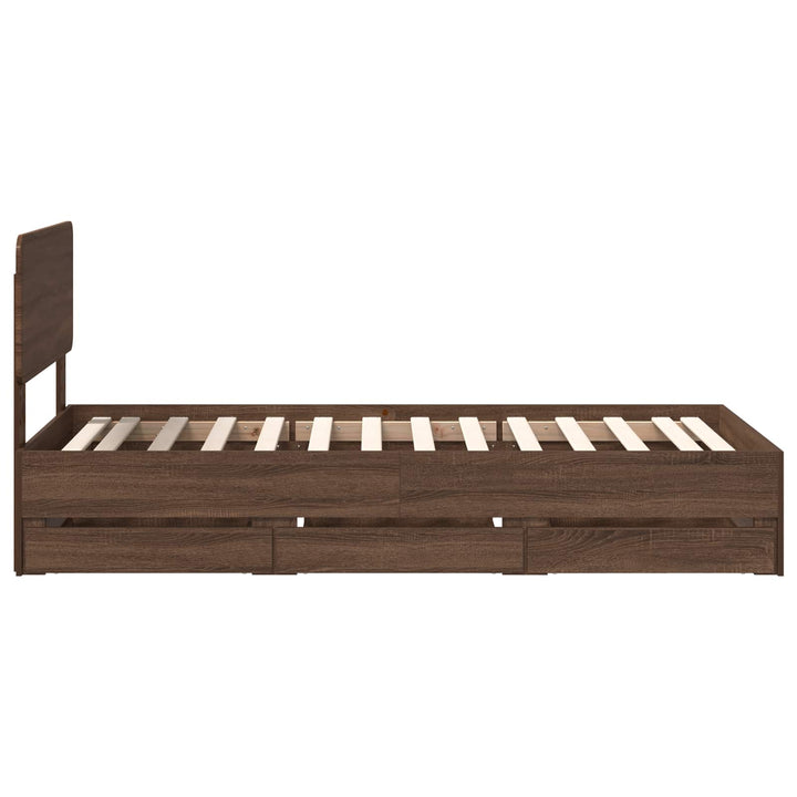 Sengestel med skuffe Brun eg 75 x 190 cm Konstrueret træ