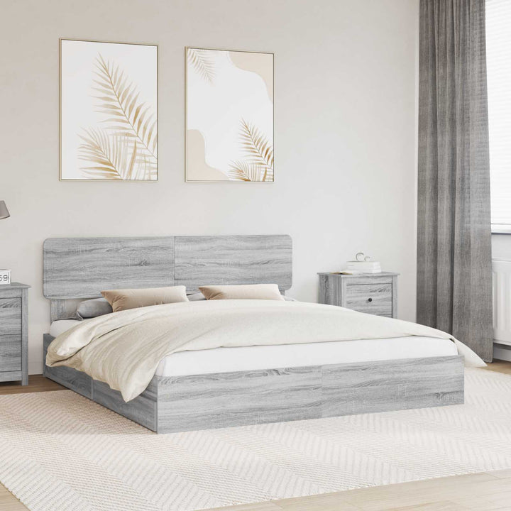 Opbevaringsseng Grå Sonoma 200 x 200 cm Konstrueret træ