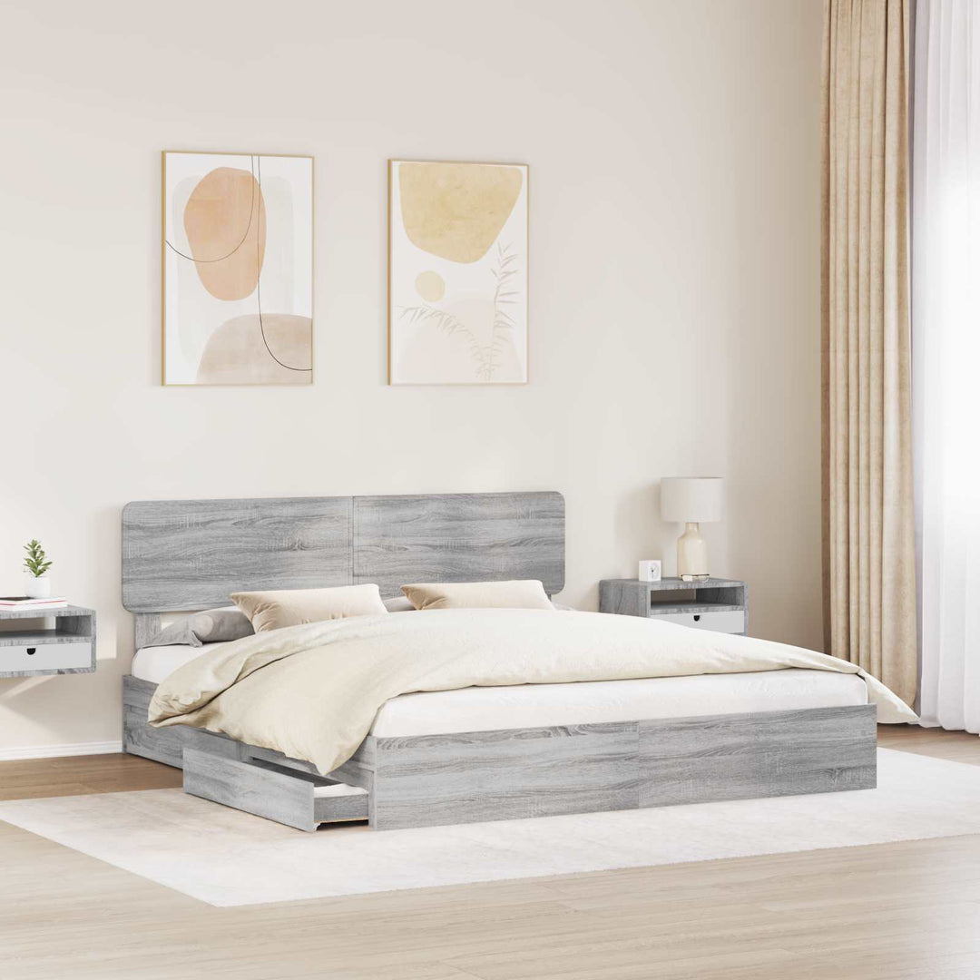 Opbevaringsseng Grå Sonoma 200 x 200 cm Konstrueret træ
