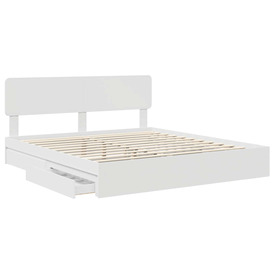 Opbevaringsseng med skuffe Hvid 180 x 200 cm Konstrueret træ