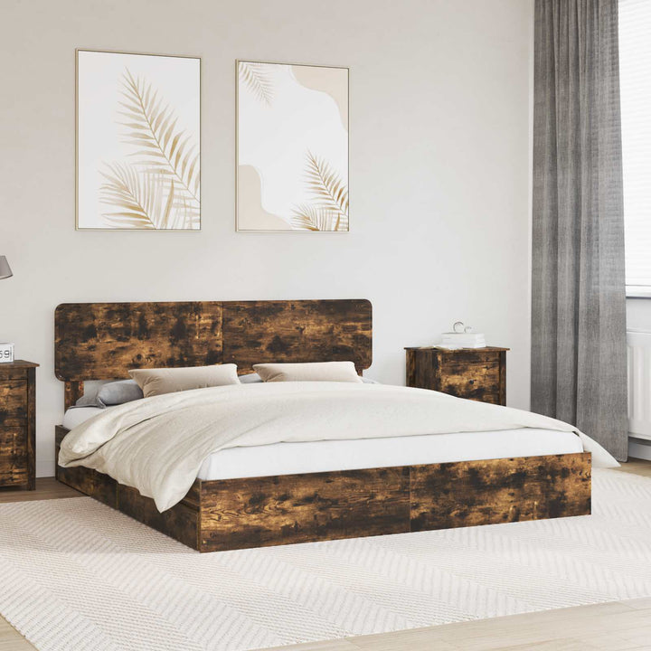 Opbevaringsseng Røget eg 180 x 200 cm Konstrueret træ