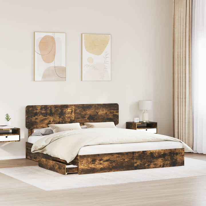 Opbevaringsseng Røget eg 180 x 200 cm Konstrueret træ