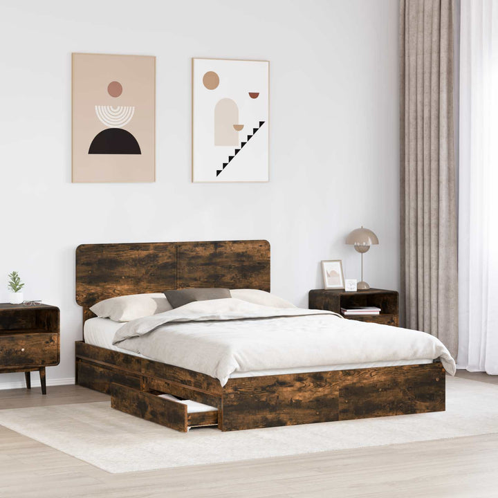Opbevaringsseng Røget eg 160 x 200 cm Konstrueret træ